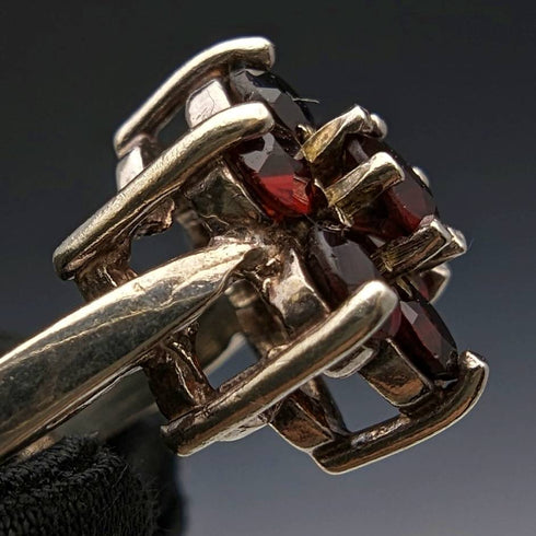 British Vintage Jewelry Garnet Sterling Silver Ring